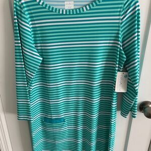 Cabana Life UPF 50 Shift Dress - Striped Monaco Blue, Size Large- NWT